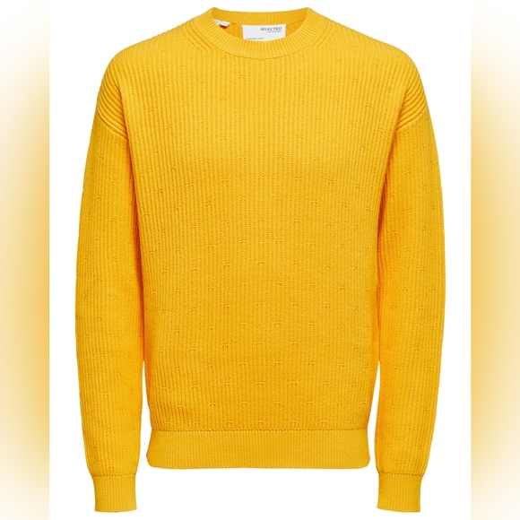 NWT Selected Homme Marigold Yellow Relaxed Tom Knit Crew Neck Pullover XL - Picture 6 of 6